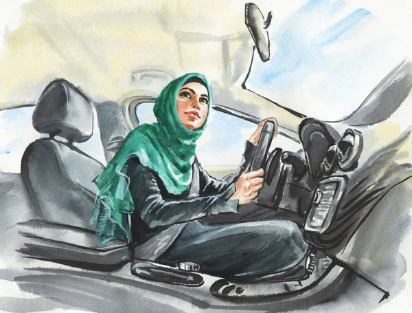 Araberin im Auto — Stockfoto