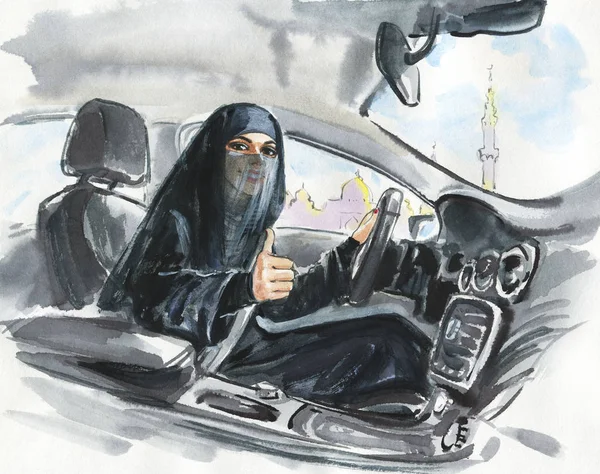 Araberin im Auto — Stockfoto