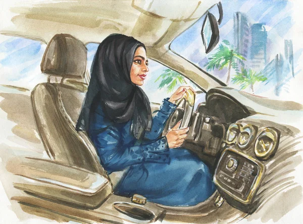 Arabian woman in the car — Stock Photo, Image