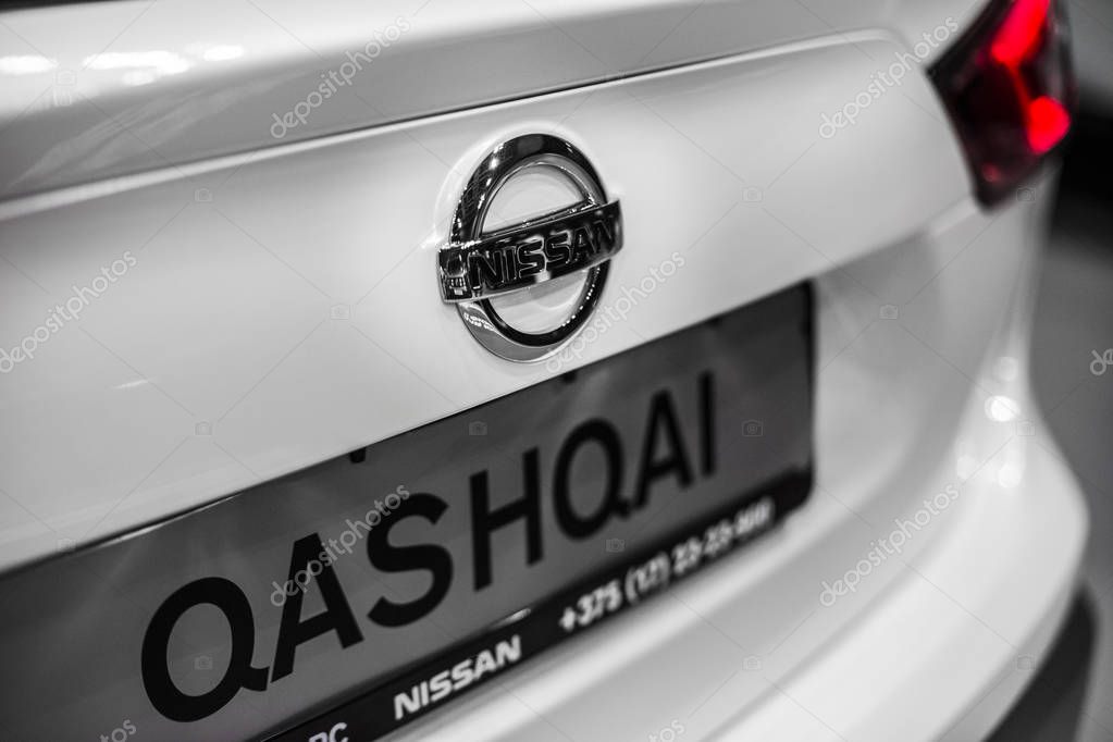 Minsk, Belarus May 2018 Logo on auto during autoexhibition