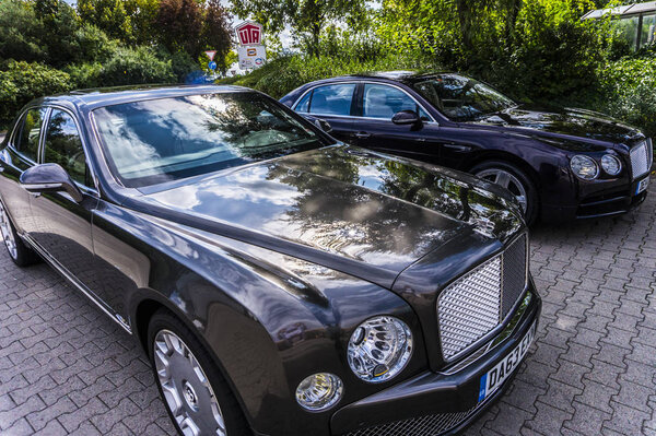 BERLIN - AUGUST 17, 2014: Bentley Mulsanne at the test drive event for automotive journalists. Bentley Mulsanne is powered by 6.75 liter V8 twin-turbo, which produces 512 hp of power.