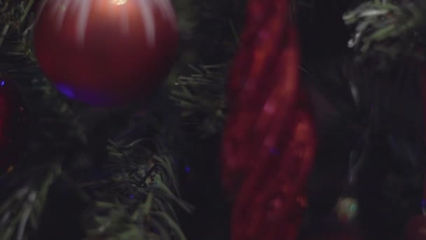 クリスマスと正月飾り。抽象的には、ボケ休日背景がぼやけています。ガーランドを点滅します。クリスマス ツリーのライトが瞬いているから. — ストック動画