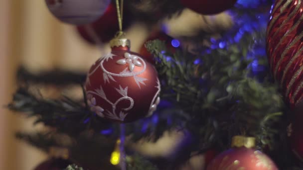 Рождественские Новогодние Украшения Аннотация Blurred Bokeh Holiday Background Мерцающий Гарланд — стоковое видео