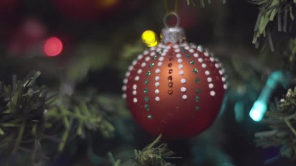 Christmas and New Year Decoration in dots. Abstract Blurred Bokeh Holiday Background. Blinking Garland. Christmas Tree Lights Twinkling. — Stock Video