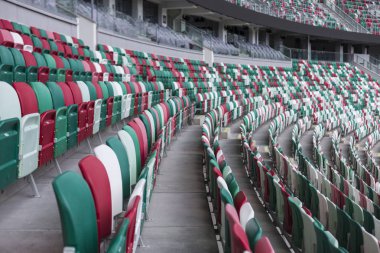 Minsk, Beyaz Rusya, 14 Ağustos 2018 - Ulusal Olimpiyat Stadyumu Dinamo ise çok amaçlı futbol ve atletizm Stadyumu Minsk, Beyaz Rusya, bir büyük yenileme projesi sonra yeniden açıldı. 2019 ev sahipliği yapacak