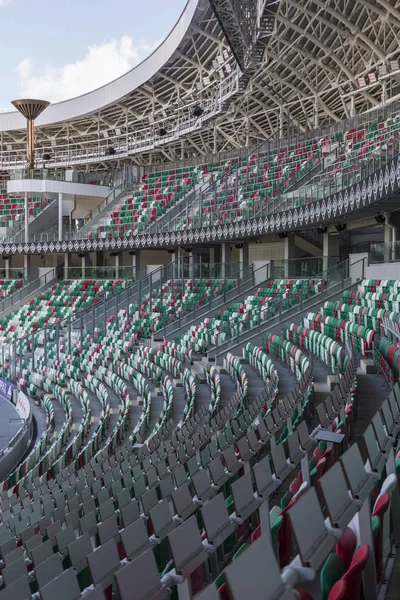 Minsk, Wit-Rusland, augustus 14 2018 - nationale Olympisch Stadion Dinamo is een multifunctionele voetbal en atletische stadion in Minsk, Wit-Rusland, heropend na een massale renovatie-project. Fungeert als host voor 2019 — Stockfoto