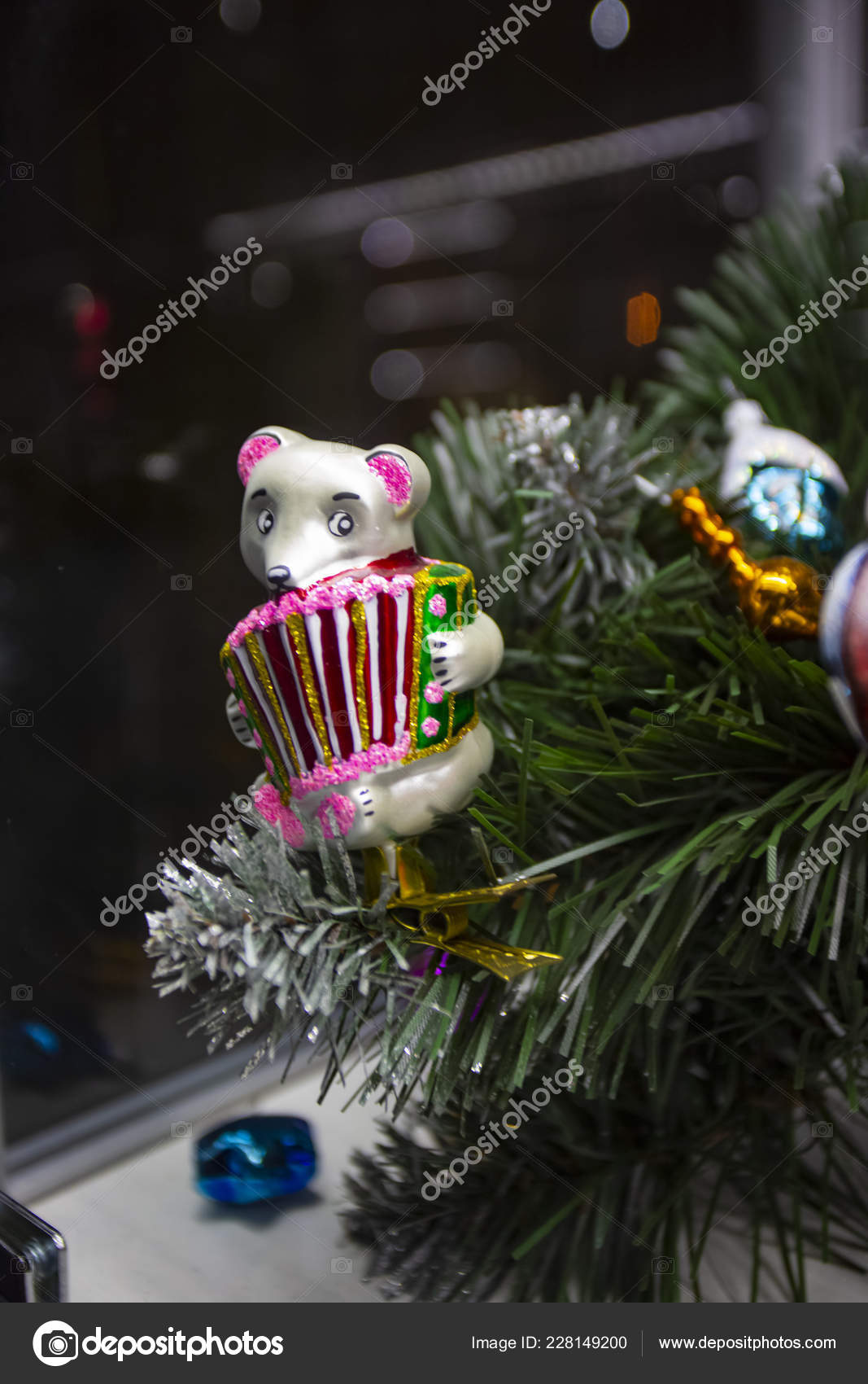 Vintage Christmas Tree Toy Decorations Mouse With Accordion