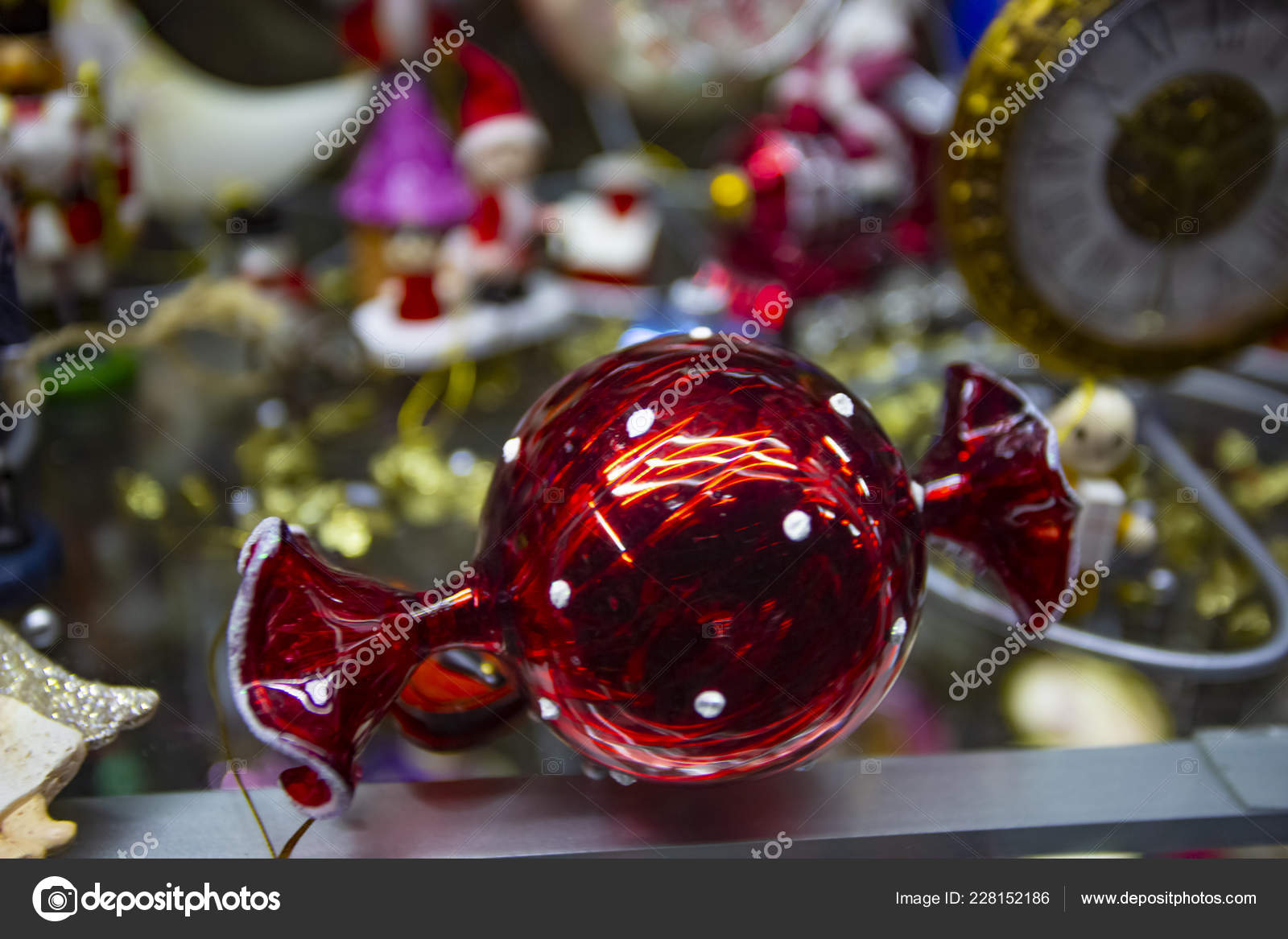 Vintage Christmas Tree Toy Decorations Red Glass Sweet Stock