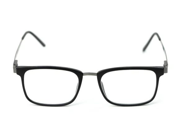 Närbild klassiska glasögon för syn i blackmetal ram med transparenta linser — Stockfoto