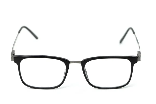 Close up classic glasses for sight in blackmetal frame with transparent lenses Stock Photo