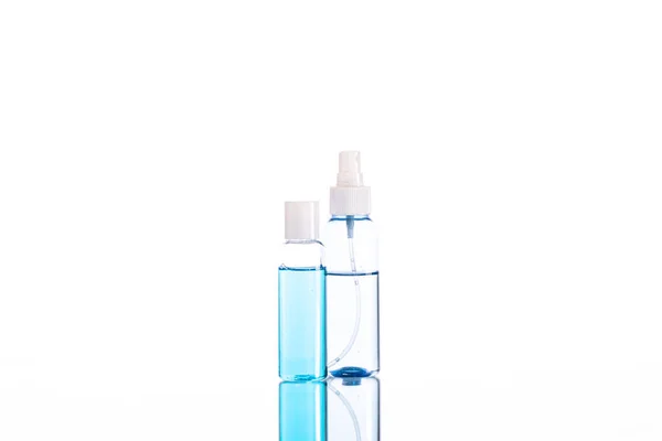 Skin care set, transparent containers with liquids isolated on white background — Stock Photo, Image