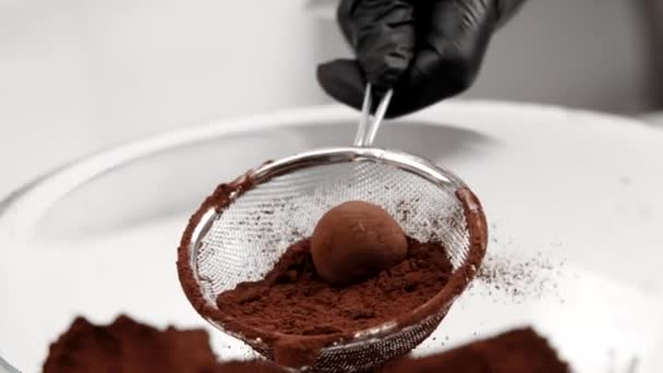 如何用可可粉做圆圆的松露球 — 图库视频影像