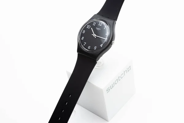 Geneve, Switzerland 07.10.2020 - Swatch swiss made quartz watch on stand. — 스톡 사진