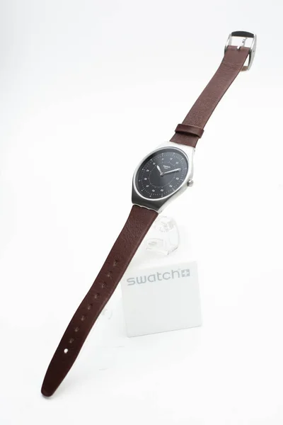 New York, NY, USA 07.10.2020 - Swatch swiss made quartz watch on stand up — 스톡 사진