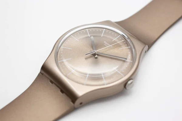 Geneve, Switzerland 07.10.2020 - Swatch swiss made quartz watch on white — 스톡 사진