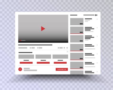 YouTube. Vektör tarayıcı penceresi video oynatıcı web sitesi ile alay et. Kullanıcı Yorumları. Media Player şablonu. Video oynatıcı arabirimi. Boş arka plan on you tube alay. Vektör şablon Eps10 