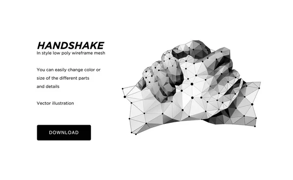 Handshake polygonal wireframe art sur fond blanc. Mains d'une personne ou d'un robot. Le concept des aiguilles en acier. Illustration polygonale avec points reliés et lignes polygonales. Treillis métallique vectoriel 3D — Image vectorielle