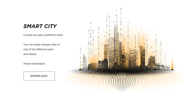Smart city low poly wireframe on white background.City hi tech abstract or metropolis.Intelligent building automation system business concept.Polygonal space low poly with connected dots and lines.Vec