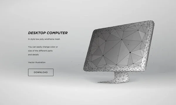 3D Computer Monitor Abstract für Konzeptdesign. abstrakter geometrischer Hintergrund. Low-Poly-Design. 3D-Technologie-Stil. Vektorillustrationsnetzwerk. Website-Design. 3D isometrisches Design. Plexuspartikel — Stockvektor
