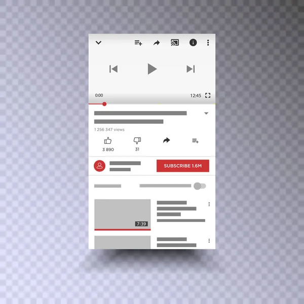 Video kanal uygulaması arayüzü cep telefonu — Stok Vektör