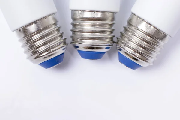 Drie Close Van Energiebesparende Lamp E27 Sockets Witte Achtergrond — Stockfoto