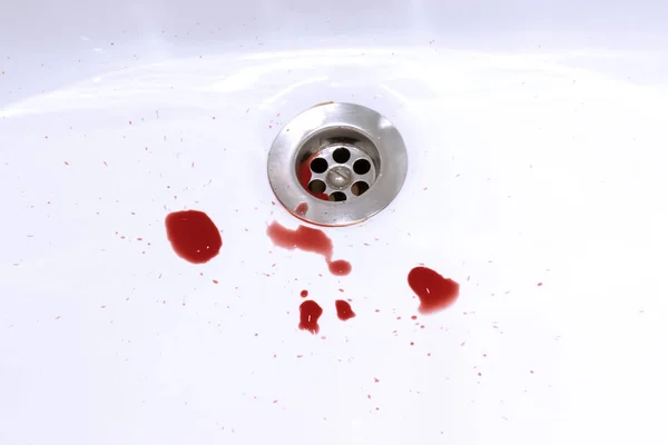 Κηλίδες Αίματος Στην Έννοια Μπάνιο Νεροχύτη Αιμορραγία Ποινικό Και Αυτοκτονία — Φωτογραφία Αρχείου