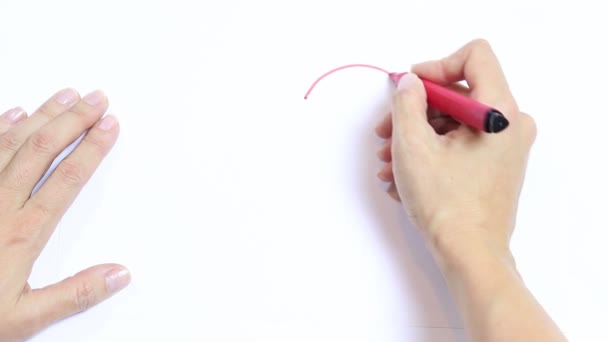 Woman Hand Drawing Red Heart Marker Shades Crosses Out White — Stock Video