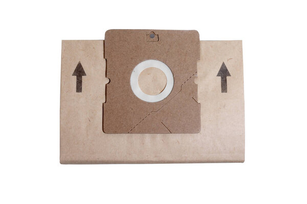 New disposable cardboard dust bag for vacuum cleaner isolated on white.