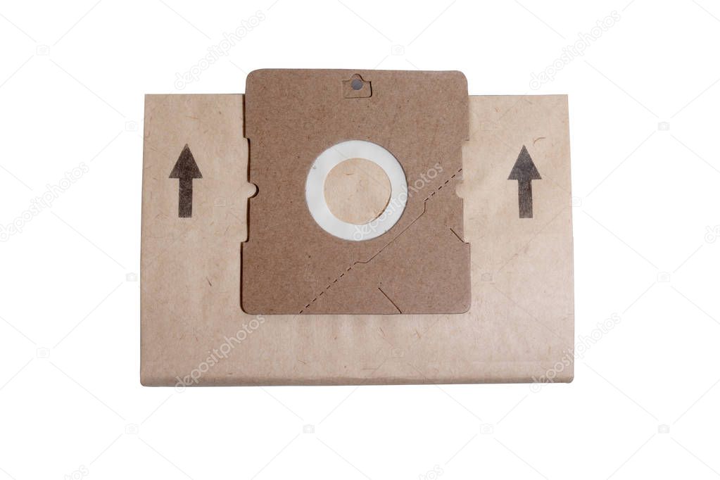 New disposable cardboard dust bag for vacuum cleaner isolated on white.