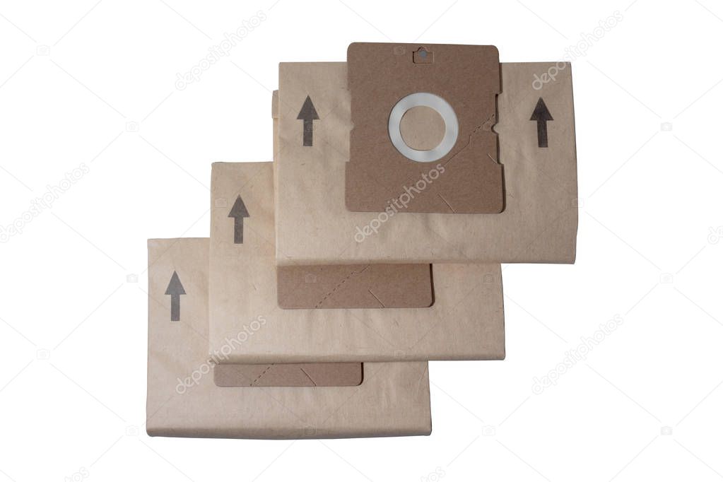 New disposable cardboard dust bags for vacuum cleaner isolated on white.