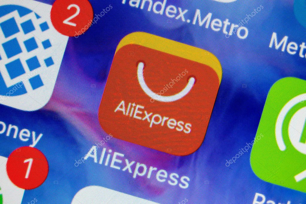 MOSCOW, RUSSIA - JANUARY 11, 2018: AliExpress application icon on lcd screen close up.