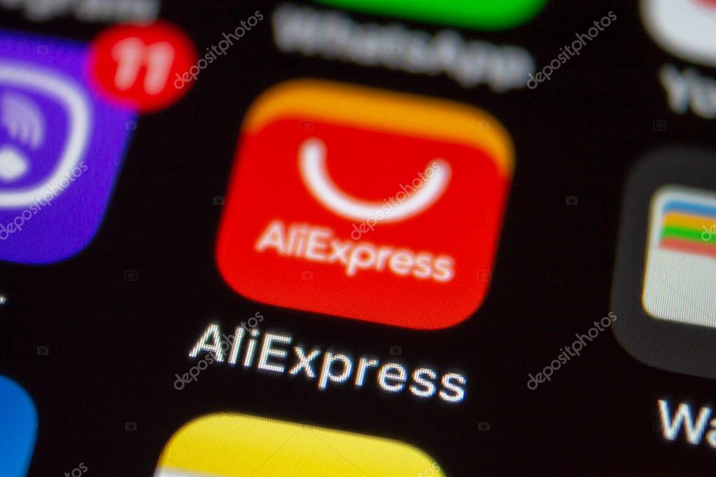 MOSCOW, RUSSIA - JANUARY 11, 2018: AliExpress application icon on lcd screen close up.