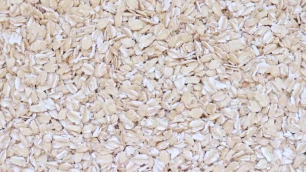 Raw oat flakes texture, healthy porridge rotation background, copy space — Stock Video