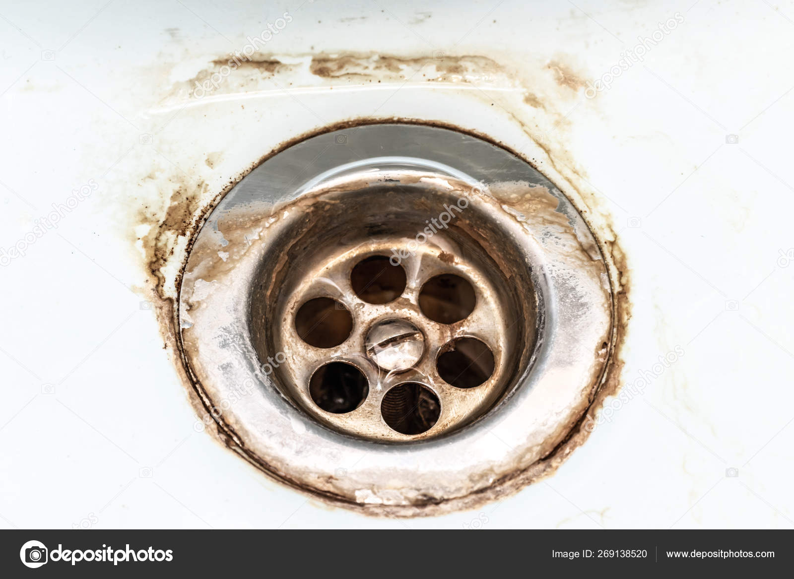 Dirty Sink Drain Mesh Hole With Limescale Or Lime Scale And