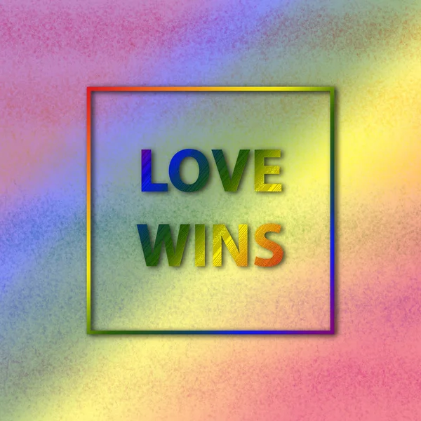 Digital generiertes Schild mit Tag love wins auf lgbt regenbogenfarbenem Hintergrund — Stockfoto