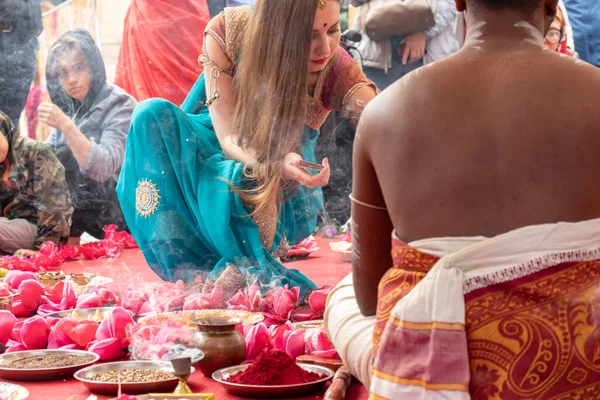 Moszkva Oroszország 2019 Augusztus Hagyományos Hindu Esküvői Ceremónia Egy Hagyományos — Stock Fotó