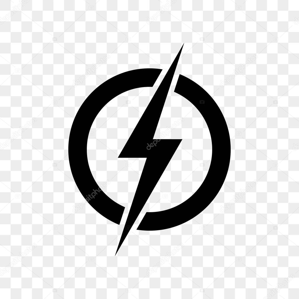 Power lightning logo icon. Vector black thunder bolt symbol isolated on transparent background