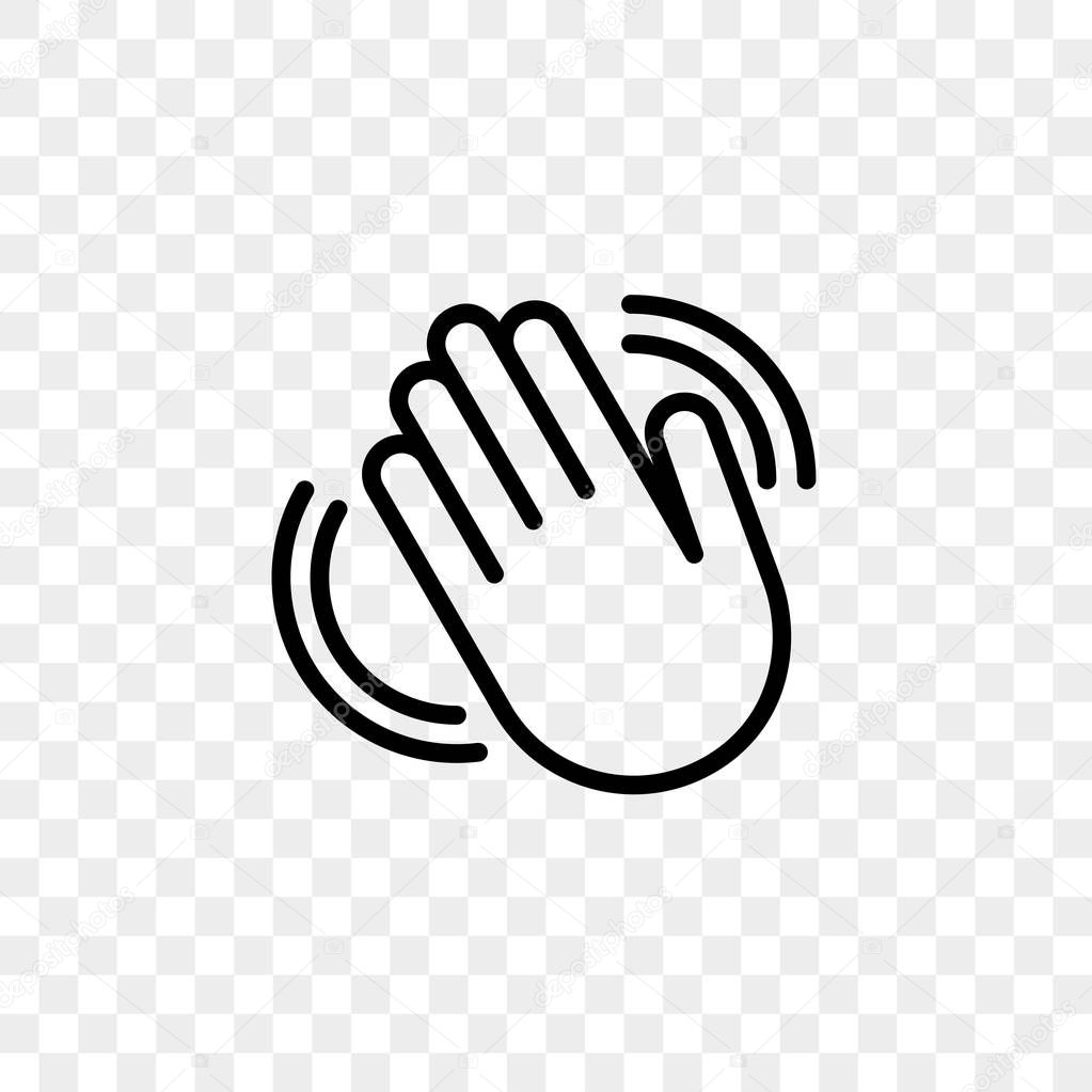 Hand waving vector icon of hello welcome or goodbye gesture line isolated on transparent background
