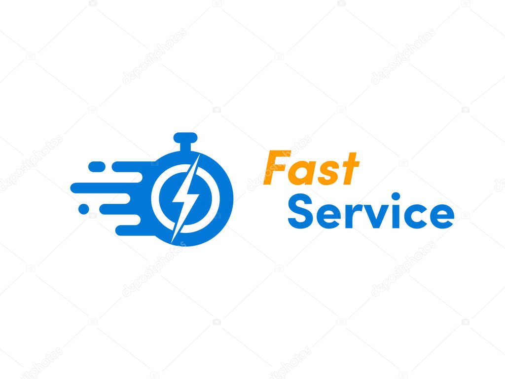 Time clock logo for fast delivery. Vector stopwatch icon for express service