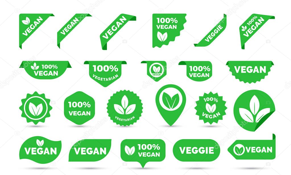 Stickers vector icons for vegan tags, labels