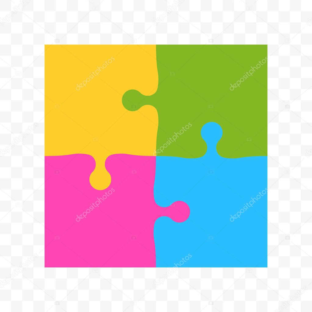 Puzzle vector logo of square icon with blue, red, green and yellow colors
