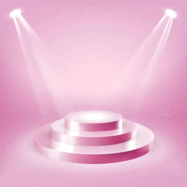 Etapie podium wektor różowy reflektor oświetlenie — Wektor stockowy