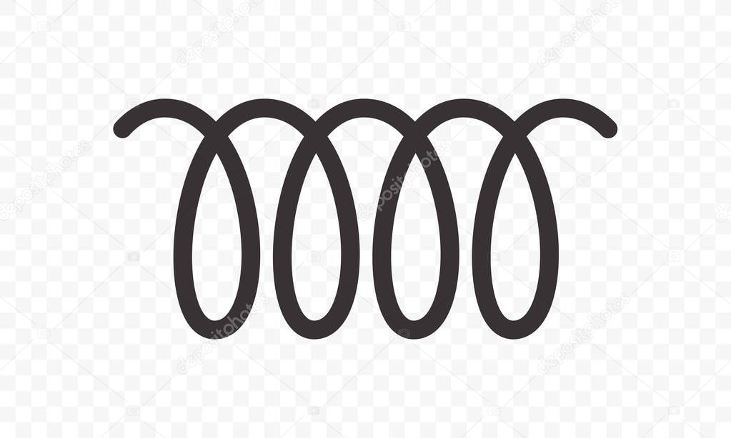 Spiral spring vector icon of swirl line or curved wire cord pattern on transparent background