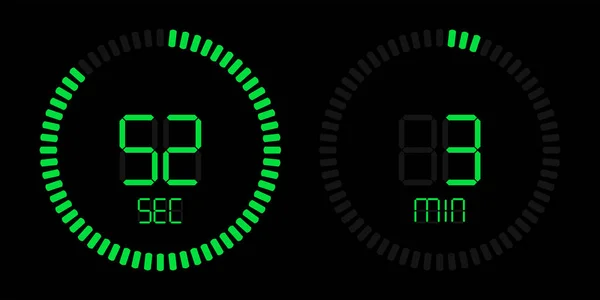 스톱 워치 카운트 다운 디지털 녹색 타이머 표시 — 스톡 벡터