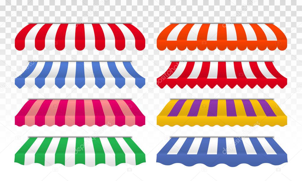 Awning tents vector color stripes isolated set
