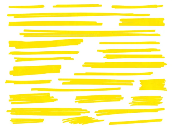 Yellow highlight marker vector brush lines set — Stock Vector