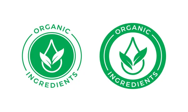 Ingredientes orgânicos folha verde etiqueta gota de água — Vetor de Stock