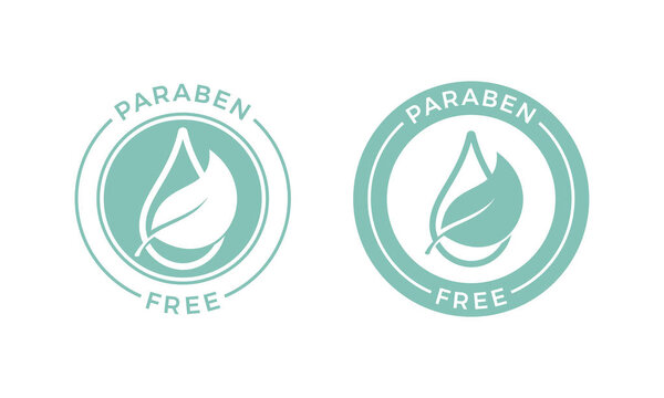 Paraben free leaf and water drop vector label