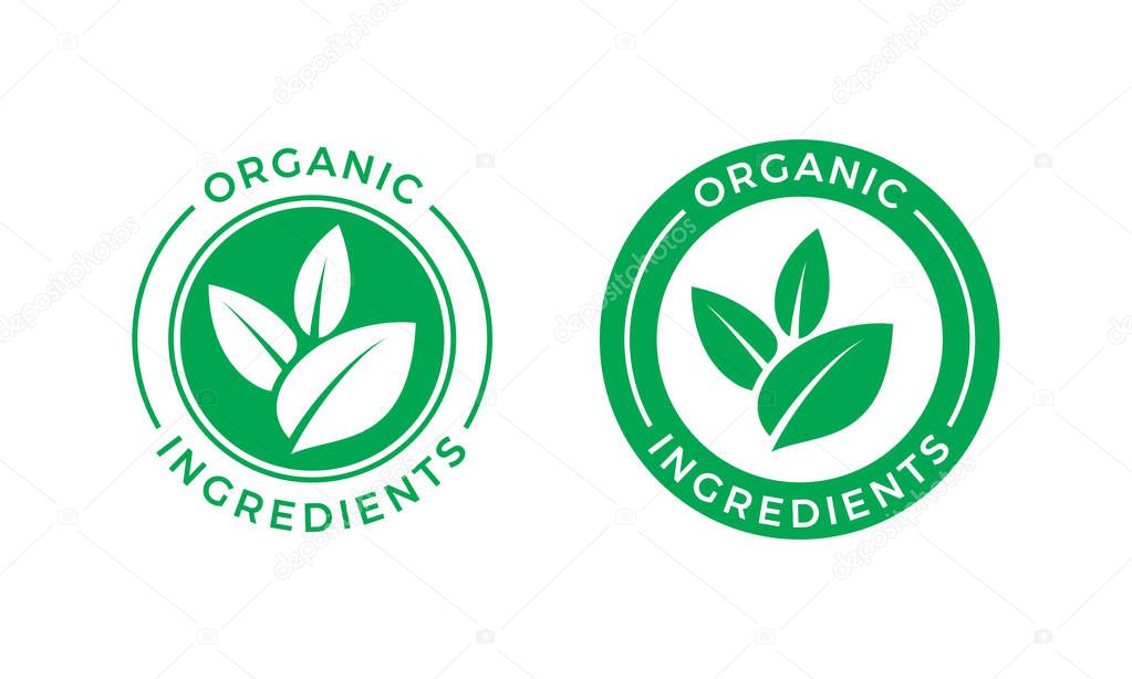 Organic ingredients green leaf vector label icon