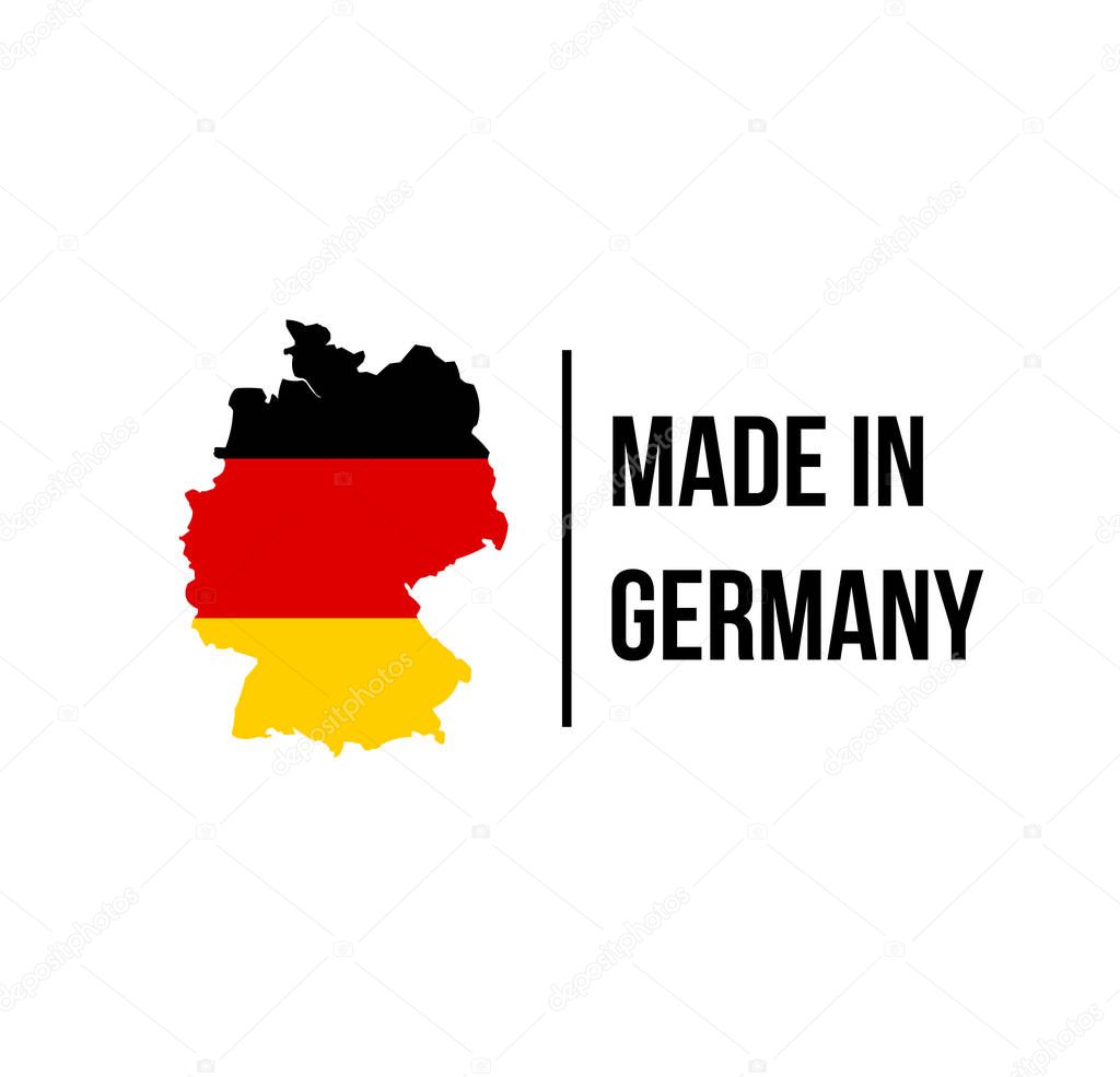 Made in Germany label icon with German flag map. Vector quality logo badge for premium package design